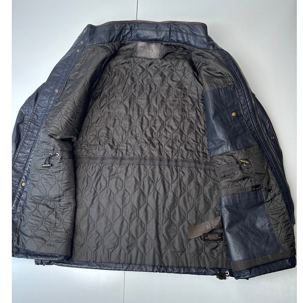 Coach Mens Wyatt Jacket Field Cargo Navy Blue Coated Cotton Quilted Large L - Picture 10 of 16